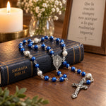 Rosario Con Cruz Azul y medalla de la Virgen María